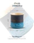 ZENS Japanese Tea Cups Set of 4, 8 oz Embossed Navy Blue Ceramic Japan Tea Cup for Hot Tea or Matcha, Japanese Style Handle-less, Occupied Japan Tea Cup, Asian Cups