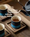 ZENS Japanese Tea Cups Set of 4, 8 oz Embossed Navy Blue Ceramic Japan Tea Cup for Hot Tea or Matcha, Japanese Style Handle-less, Occupied Japan Tea Cup, Asian Cups