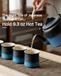 ZENS Japanese Tea Cups Set of 4, 8 oz Embossed Navy Blue Ceramic Japan Tea Cup for Hot Tea or Matcha, Japanese Style Handle-less, Occupied Japan Tea Cup, Asian Cups