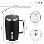 BJPKPK Insulated Coffee Mug with 2 Lids, 25oz Stainless Steel Insulated Tumbler with Handle, Double Wall Vacuum Coffee Cups, BPA Free Travel Mug for Coffee, Tea and Drinks, Black