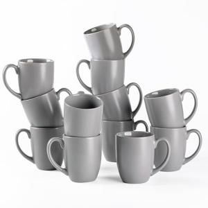 AmorArc 12 OZ Coffee Mugs, Matte Gray Coffee Cups with Large Handle for Man, Woman, Ceramic Coffee Mugs Set of 12 for Latte/Cappuccino/Cocoa/Milk, Dishwasher & Microwave Safe