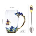 Flower Tea Cup ,Butterfly Rose Clear Glass Fancy Coffee Mug with Spoon,Gift Box for Her Mom Wife Grandma Girls Friends Valentines Christmas Birthday Present Idea for Juice,Hot And Cold Drinks Use