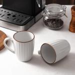 famiware Coffee Mugs Sets for 6, Eden 12 oz Mug Set, Coffee Cups with Handle for Coffee, Tea, Cocoa and Milk, Microwave and Dishwasher Safe, White Stripe