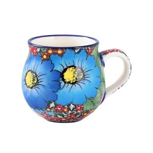 ALMA 2025 Updated Blue Flower Coffee Mug 12oz/380ml,Floral Ceramic Tea Cup for Women, Microwave Oven Safe(Roman Garden,Medium)