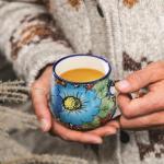 ALMA 2025 Updated Blue Flower Coffee Mug 12oz/380ml,Floral Ceramic Tea Cup for Women, Microwave Oven Safe(Roman Garden,Medium)