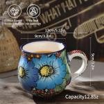 ALMA 2025 Updated Blue Flower Coffee Mug 12oz/380ml,Floral Ceramic Tea Cup for Women, Microwave Oven Safe(Roman Garden,Medium)