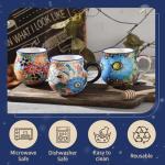 ALMA 2025 Updated Blue Flower Coffee Mug 12oz/380ml,Floral Ceramic Tea Cup for Women, Microwave Oven Safe(Roman Garden,Medium)