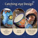 ALMA 2025 Updated Blue Flower Coffee Mug 12oz/380ml,Floral Ceramic Tea Cup for Women, Microwave Oven Safe(Roman Garden,Medium)