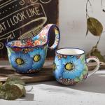 ALMA 2025 Updated Blue Flower Coffee Mug 12oz/380ml,Floral Ceramic Tea Cup for Women, Microwave Oven Safe(Roman Garden,Medium)