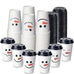 Sliner 120 Pcs Christmas Snowman Disposable Paper Coffee Tea Cups with Lids Winter Wonderland Xmas Cocoa Cups for Juice Hot Cold Beverage Drinks Seasonal Holiday Party Supplies(12 oz)