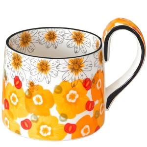 Ceramic Coffee Mug, 12oz Cute Floral Coffee Mugs with Large Handle, Orange Flower Design Stoneware Tea Cup for Office and Home