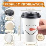 Sliner 120 Pcs Christmas Snowman Disposable Paper Coffee Tea Cups with Lids Winter Wonderland Xmas Cocoa Cups for Juice Hot Cold Beverage Drinks Seasonal Holiday Party Supplies(12 oz)