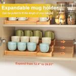 Hongtamoya 3-Tier Expandable Bamboo Mug Holder For Countertop Coffee Cup Holder Display Mug Organizer Mug Rack for Coffee Bar Organizer Mug Shelf for Cabinet for Kitchen, Home