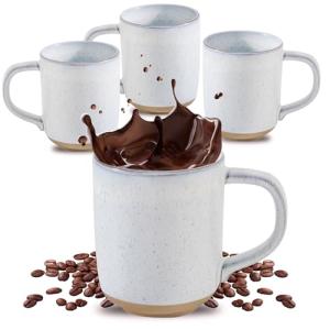 Hasense Coffee Mugs, 12 OZ Coffee Cups Ceramic Set of 4 with Handle and Speckled Patterns for Man Woman, Vintage Stoneware Porcelain Coffee Cups Set for Tea, Cocoa, Milk, Latte and Cappuccino - White