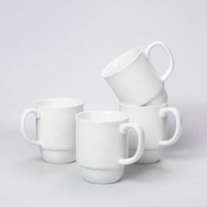 Hartorfic Coffee Mugs Set of 4 – 16 oz Porcelain Ceramic Mugs with Handle, Stackable Non-Toxic & Lead Free, Microwaveable Latte Cups for Kitchen, Tea & Cappuccino White