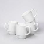 Hartorfic Coffee Mugs Set of 4 – 16 oz Porcelain Ceramic Mugs with Handle, Stackable Non-Toxic & Lead Free, Microwaveable Latte Cups for Kitchen, Tea & Cappuccino White