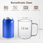 BWODYAY Glass Coffee Mugs, 12 oz iced coffee cups, Clear Tea Cups Set of 2, Glass Mugs with Handles, Glass Cups for Latte, Cappuccino, and Tea