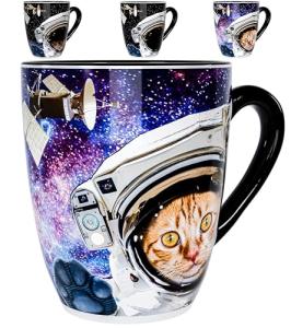 Color Changing Astronaut Cat Coffee Mug 15oz – Heat Sensitive Space Cup with Galaxy Reveal – Funny Novelty Gift, Magic Mug, Unique Cosmic Collectible and gift for Cat Lovers, Christmas & Birthday