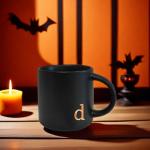 COLLECTIVE HOME - Black Monogram Ceramic Mugs, 15 oz Golden Initial Coffee Cups, Elegant Alphabet Tea Mugs, Personalized Halloween Mug with Gift Box, Perfect for Office and Home Décor (d)