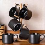 GBHOME 14 OZ Coffee Mugs Set of 6, Stackable Ceramic Mugs for Men, Women, Modern Coffee Cups With Stable Base for Latte, Tea, Cappuccino. Dishwasher & Microwave Safe, Matte Black