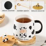 Arawat Cute Cow Coffe Mugs Gift with Lid and Spoon Cows Print Stuff Kitchen Decor 400ml Cow Ceramic Tea Coffee Mug Kawaii 3D Animal Cup Birthday Gifts Women Men Girls Animals Lovers