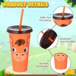 Domensi 24 Pcs Plastic Cups with Lid and Straw 24 oz Reusable Plastic Tumbler Party Favors Water Bottle Coffee Mug for Birthday Party Operation Christmas Classroom Exchange Gifts(Farm Animal)