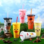 Domensi 24 Pcs Plastic Cups with Lid and Straw 24 oz Reusable Plastic Tumbler Party Favors Water Bottle Coffee Mug for Birthday Party Operation Christmas Classroom Exchange Gifts(Farm Animal)