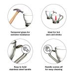 Bormioli Rocco Oslo Espresso Glass Cups 4 Set 3.75 Oz | Tempered Glass, Ergonomic Stainless Steel Handles, Dishwasher Safe, For Espresso, Coffee, Tea