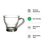 Bormioli Rocco Oslo Espresso Glass Cups 4 Set 3.75 Oz | Tempered Glass, Ergonomic Stainless Steel Handles, Dishwasher Safe, For Espresso, Coffee, Tea
