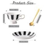 VrythosNex ​3-Piece Checkered Coffee Cup and Saucer Set with Spoon, 7oz Bone China Porcelain, Black-and-White Vintage Mug Set for Home Office and Afternoon Tea, Elegant Gift Choice​​