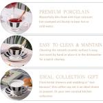 VrythosNex ​3-Piece Checkered Coffee Cup and Saucer Set with Spoon, 7oz Bone China Porcelain, Black-and-White Vintage Mug Set for Home Office and Afternoon Tea, Elegant Gift Choice​​