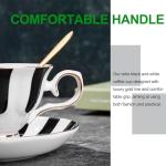 VrythosNex ​3-Piece Checkered Coffee Cup and Saucer Set with Spoon, 7oz Bone China Porcelain, Black-and-White Vintage Mug Set for Home Office and Afternoon Tea, Elegant Gift Choice​​