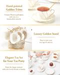 DUJUST 22 pcs White Porcelain Tea Set for 6, Luxury British Style Tea/Coffee Cup Set with Golden Trim, Beautiful Tea Set for Women, Tea Party Set, Gift Package (With a Stand)