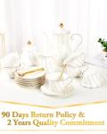 DUJUST 22 pcs White Porcelain Tea Set for 6, Luxury British Style Tea/Coffee Cup Set with Golden Trim, Beautiful Tea Set for Women, Tea Party Set, Gift Package (With a Stand)