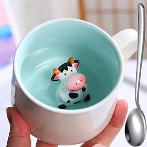 3D Mug, Cow Figurine Tea Cup, Father’s Day, Mother’s Day Gifts, Funny Animal Inside Milk Cup with Spoon, 12oz…