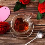 Patelai Heart Shaped Double Walled Glass Insulated Coffee Mug Clear Tea Cup 180 Ml, 6 oz Cappuccino Cup with Saucer and Heart Shaped Coffee Spoons for Anniversary Party Supplies