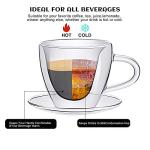Patelai Heart Shaped Double Walled Glass Insulated Coffee Mug Clear Tea Cup 180 Ml, 6 oz Cappuccino Cup with Saucer and Heart Shaped Coffee Spoons for Anniversary Party Supplies