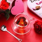 Patelai Heart Shaped Double Walled Glass Insulated Coffee Mug Clear Tea Cup 180 Ml, 6 oz Cappuccino Cup with Saucer and Heart Shaped Coffee Spoons for Anniversary Party Supplies