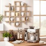 Suzile Oversize Coffee Mug Display Rack Wooden Display Shelves Rustic Wooden Floating Curio Shelf Travel Wall Mounted Coffee Mug Rack Holder Shadow Box Shelf(5.1x5.1x3in,Wood Color)