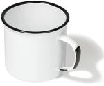 Red Co. Enamelware Metal Large Classic 22 Oz Round Coffee and Tea Mug with Handle, Distressed White/Black Rim