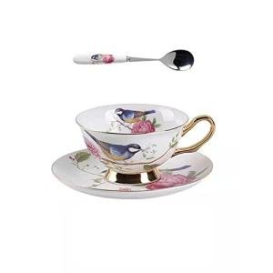 Scizorito Honorable Coffee Cup Mug, Cappuccino, Tea Cup, with Saucer for Latte, Fine Bone Porcelain, Reactive Glaze, 6.8 Oz-1pcs (Vivid Bird)