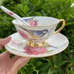 Scizorito Honorable Coffee Cup Mug, Cappuccino, Tea Cup, with Saucer for Latte, Fine Bone Porcelain, Reactive Glaze, 6.8 Oz-1pcs (Vivid Bird)