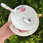 Scizorito Honorable Coffee Cup Mug, Cappuccino, Tea Cup, with Saucer for Latte, Fine Bone Porcelain, Reactive Glaze, 6.8 Oz-1pcs (Vivid Bird)