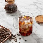 DRASTAR Glass Coffee Mugs, 20 oz Large Iced Coffee Cups, Flat Bottomed Cups with Acacia Wood Lid, Glass Tea Cup with Handle, Clear Tea Cup Set of 1