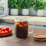 DRASTAR Glass Coffee Mugs, 20 oz Large Iced Coffee Cups, Flat Bottomed Cups with Acacia Wood Lid, Glass Tea Cup with Handle, Clear Tea Cup Set of 1