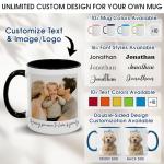Custom Mug with Pictures Text Logo 11oz 15oz Ceramic, Personalized Coffee Mugs with Photo Text, Custom Photo Mug Gift for Men Women, Customize Coffee Cup for Family Mom Dad Grandma Grandpa Friend