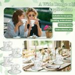 Whaline 80 Pcs Green White Floral Paper Tea Cups and Saucers Chinoiserie Flower 9oz Disposable Teacups with Handle and Dessert Plates for Wedding Birthday Spring Tea Party