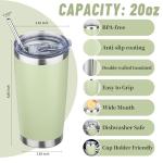 YEBTS Life 20 oz Tumbler with Lids and Straws, Stainless Steel Insulated Travel Coffee Mug, Double Wall Vacuum Insulated Tumblers, Powder Coated Coffee Tumbler for Cold & Hot Drinks (Green Tea)