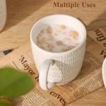 ARRADENS Embossment Coffee Mugs Set of 4, 12 oz Ceramic Coffee Cups Set, White Tea Cups with Large Handle for Latte, Cappuccino, Mocha, Cocoa, Microwave & Dishwasher Safe