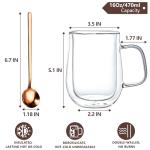 COMOME Double Walled Glass Coffee Mugs 16 OZ, Borosilicate Glass Coffee Cups Set of 4 with Spoons, Insulated Clear Coffee Mug for Hot Beverages, Cappuccino, Latte, Tea Bag.